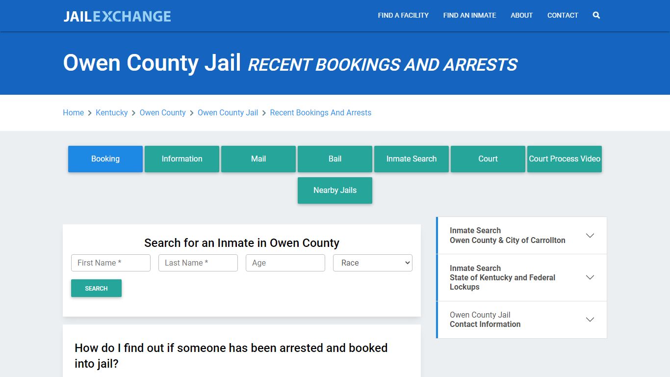 Owen County Jail KY Recent Arrests and Bookings - Jail Exchange