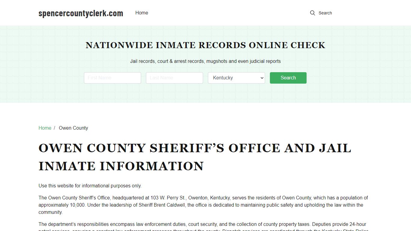 Owen County Sheriff, KY, Jail Inmate Search, Recent Arrests