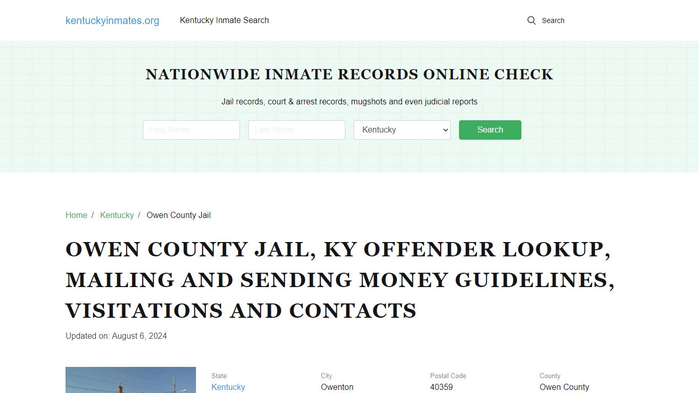 Owen County Jail, KY Inmate Search Options, Visitations, Contacts