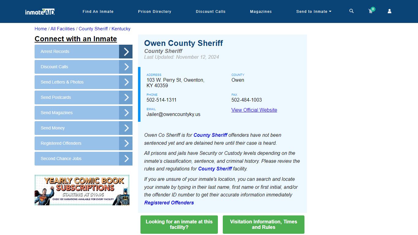 Owen County Jail - Inmate Locator